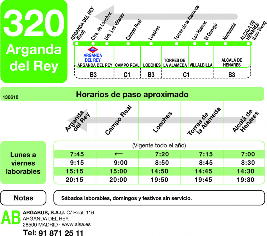 Horario de vuelta