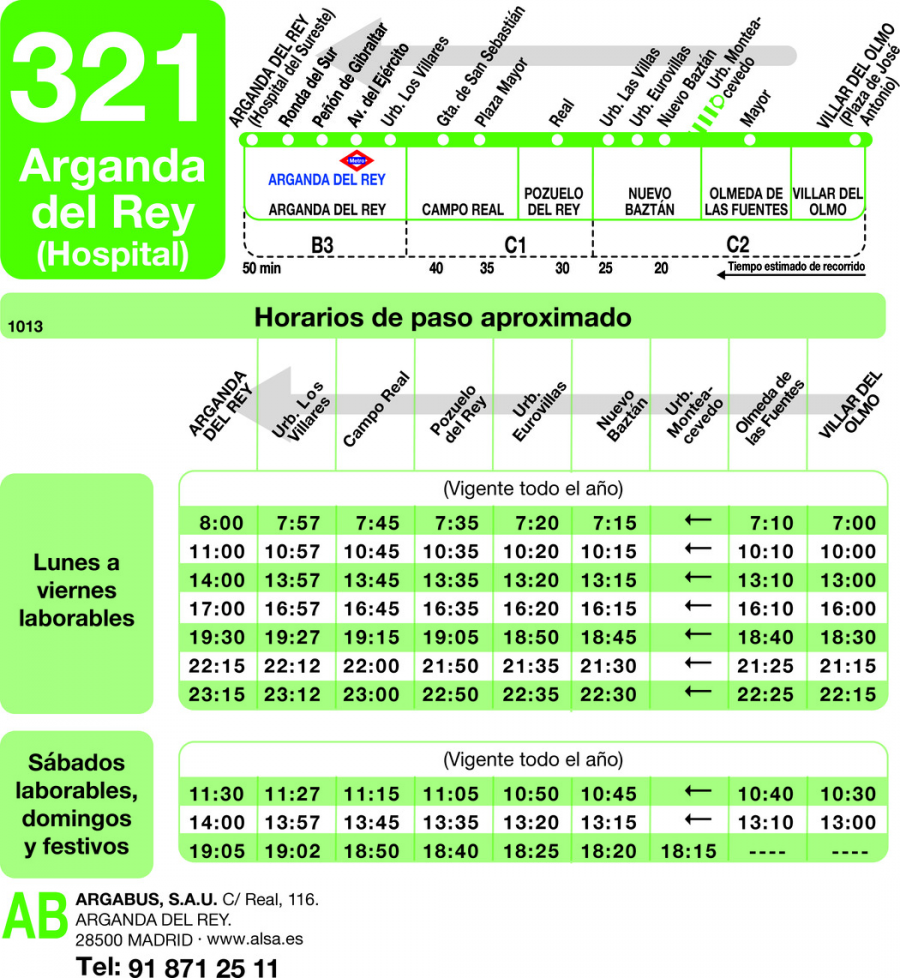 Horario de vuelta