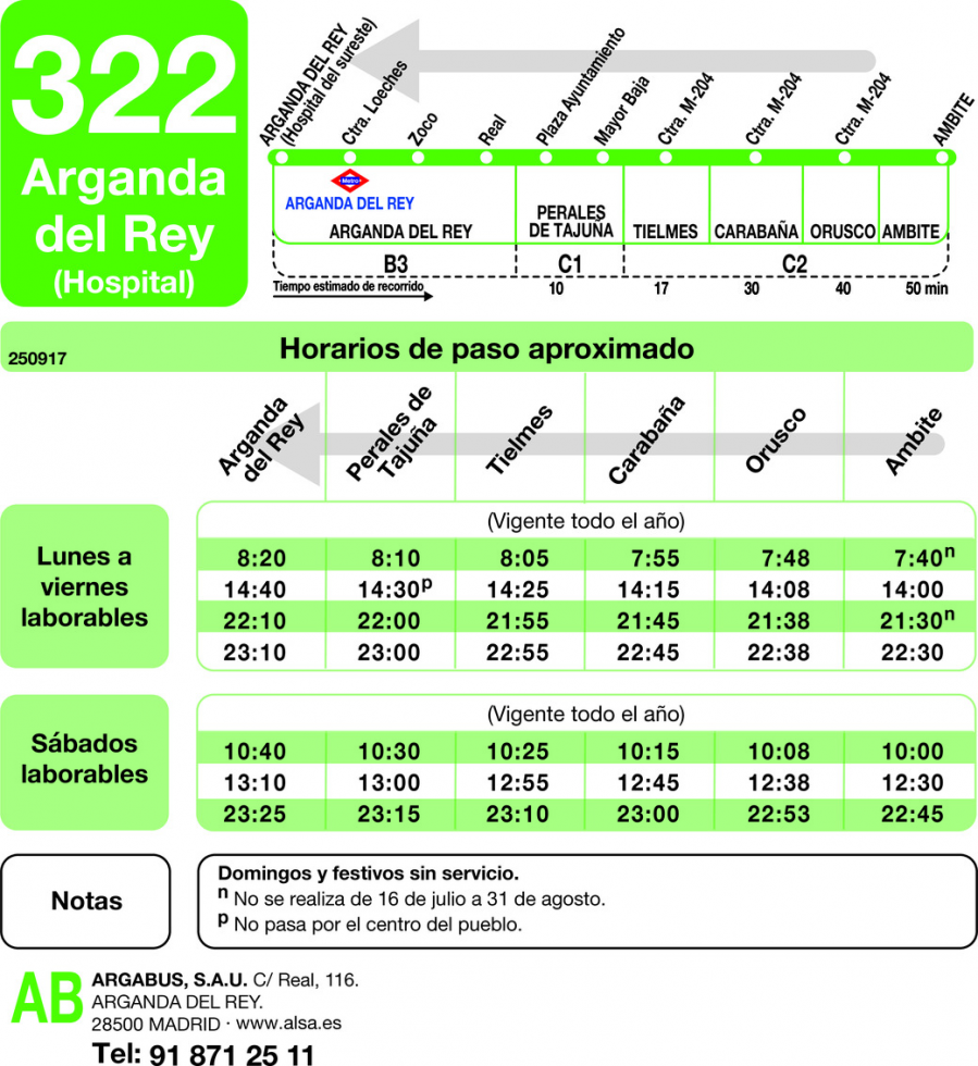 Horario de vuelta