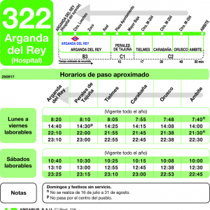 Horario de vuelta Línea 322 Autobuses Interurbanos