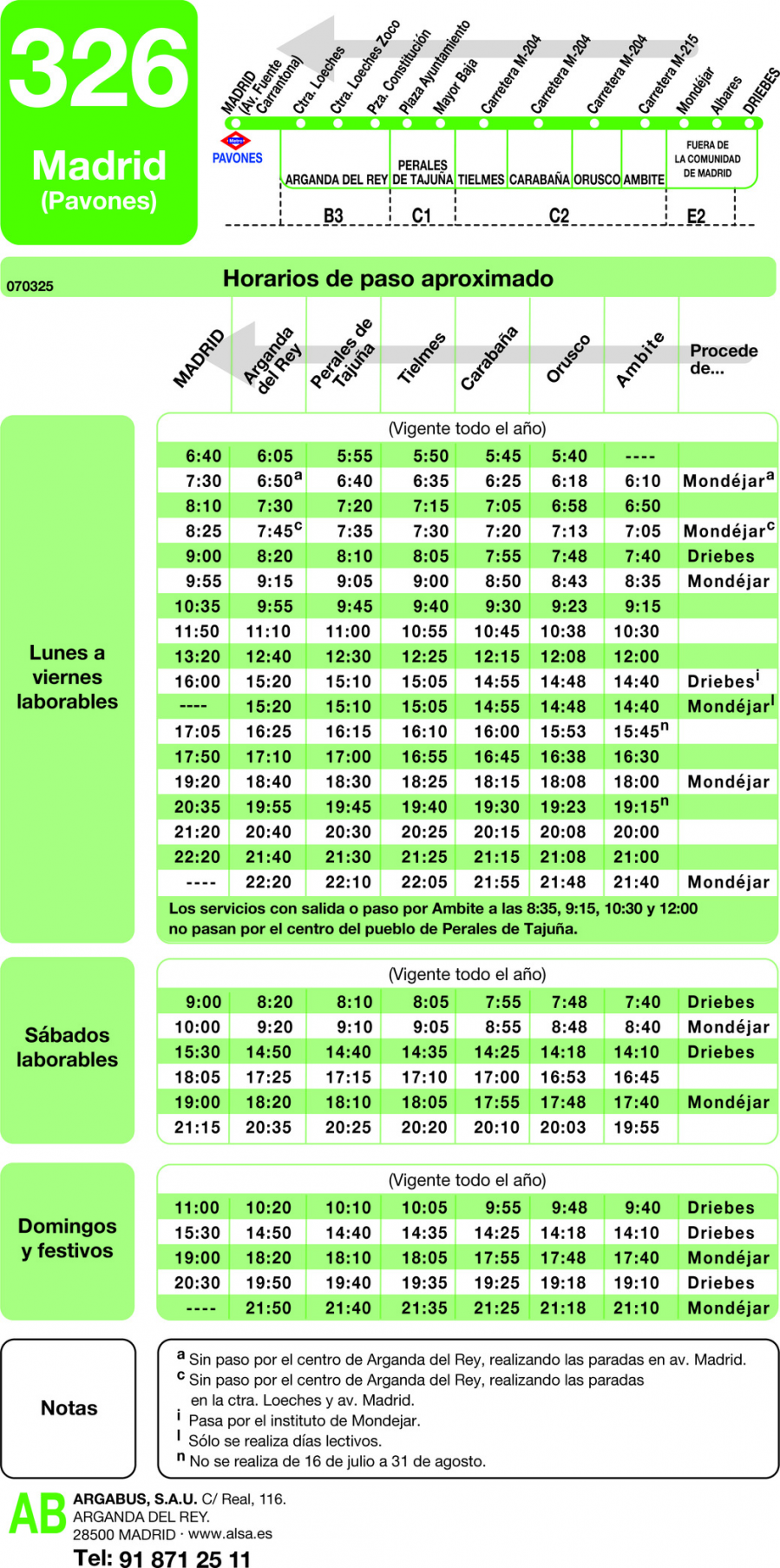 Horario de vuelta