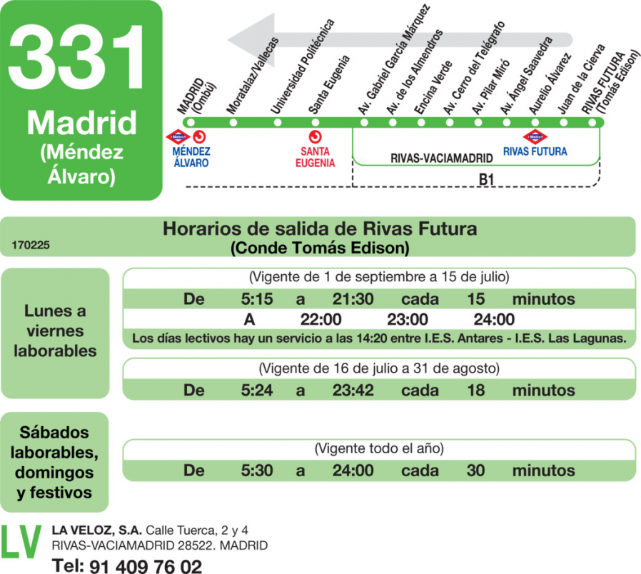 Horario de vuelta