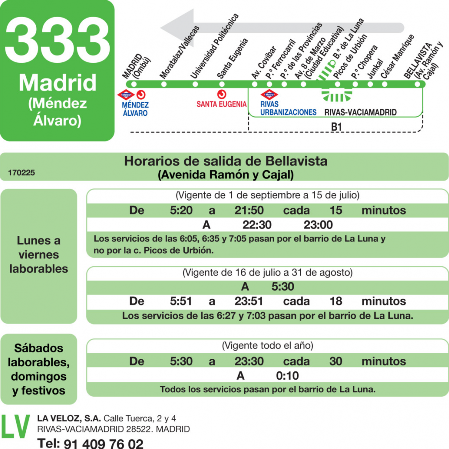 Horario de vuelta