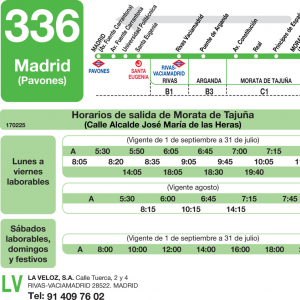 Horarios de autobús 336 Madrid RivasVaciamadrid Arganda del Rey