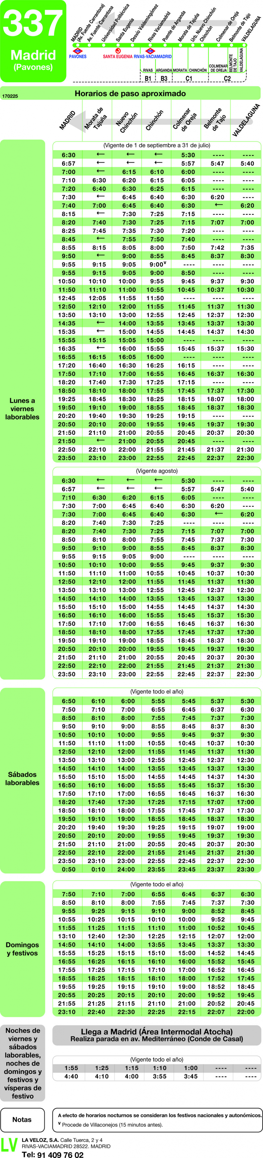 Horario de vuelta