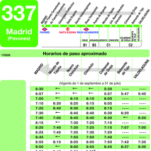 Horario de vuelta Línea 337 Autobuses Interurbanos