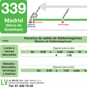 Horario de vuelta Línea 339 Autobuses Interurbanos