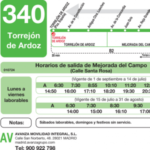 Horario de vuelta Línea 340 Autobuses Interurbanos