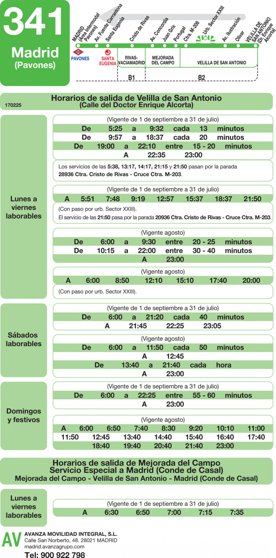 Horario de vuelta