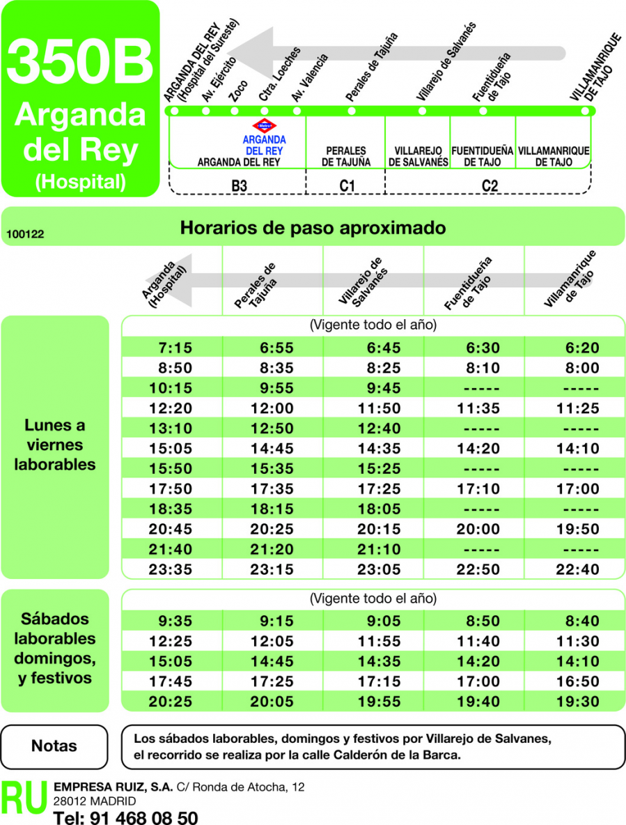 Horario de vuelta