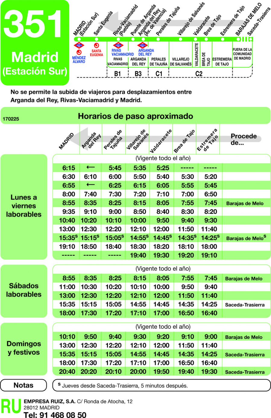 Horario de vuelta