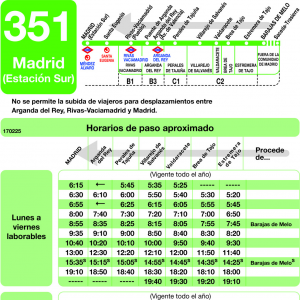 Horario de vuelta Línea 351 Autobuses Interurbanos