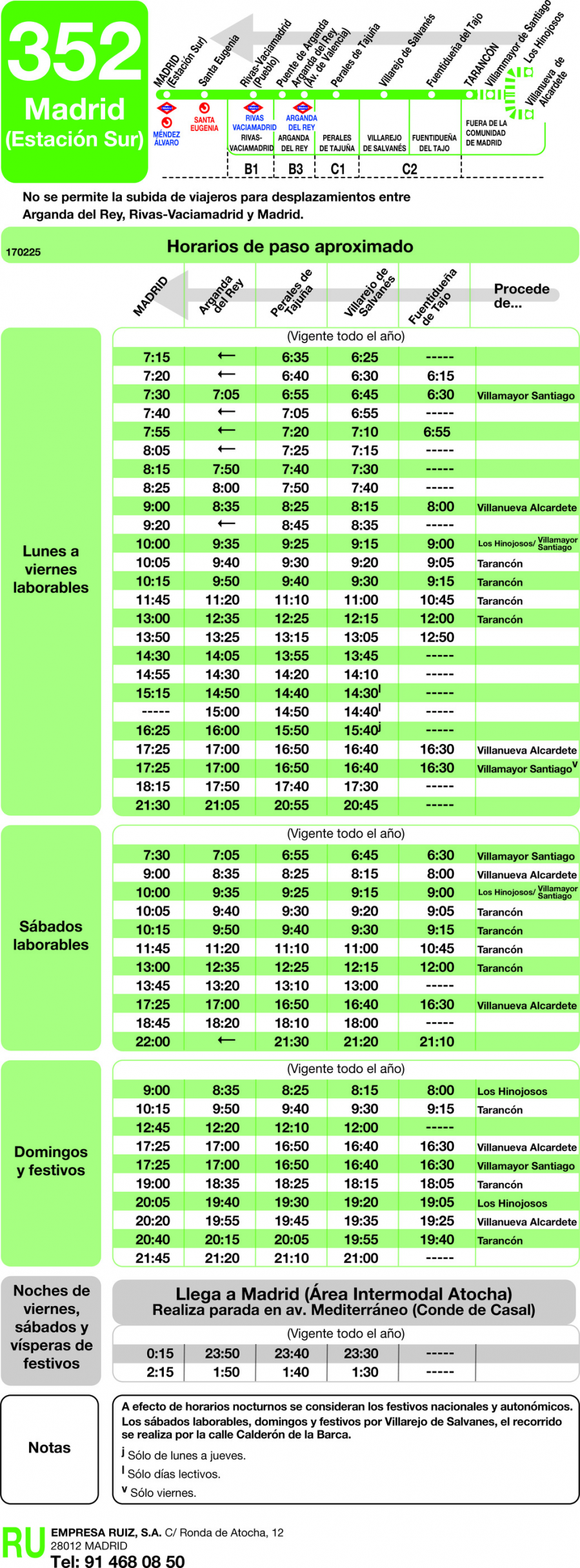 Horario de vuelta