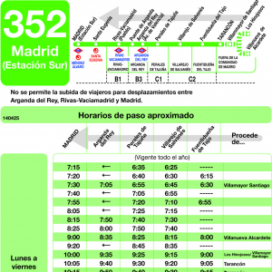 Horario de vuelta Línea 352 Autobuses Interurbanos