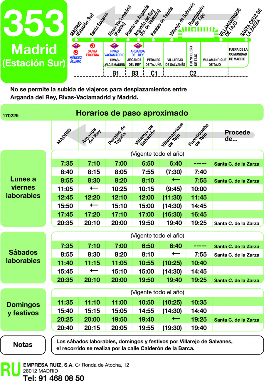 Horario de vuelta