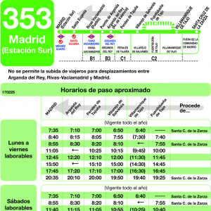 Horario de vuelta Línea 353 Autobuses Interurbanos