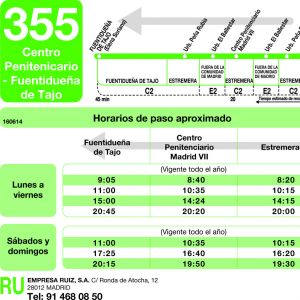 Horario de vuelta Línea 355 Autobuses Interurbanos