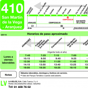 Horario de vuelta Línea 410 Autobuses Interurbanos