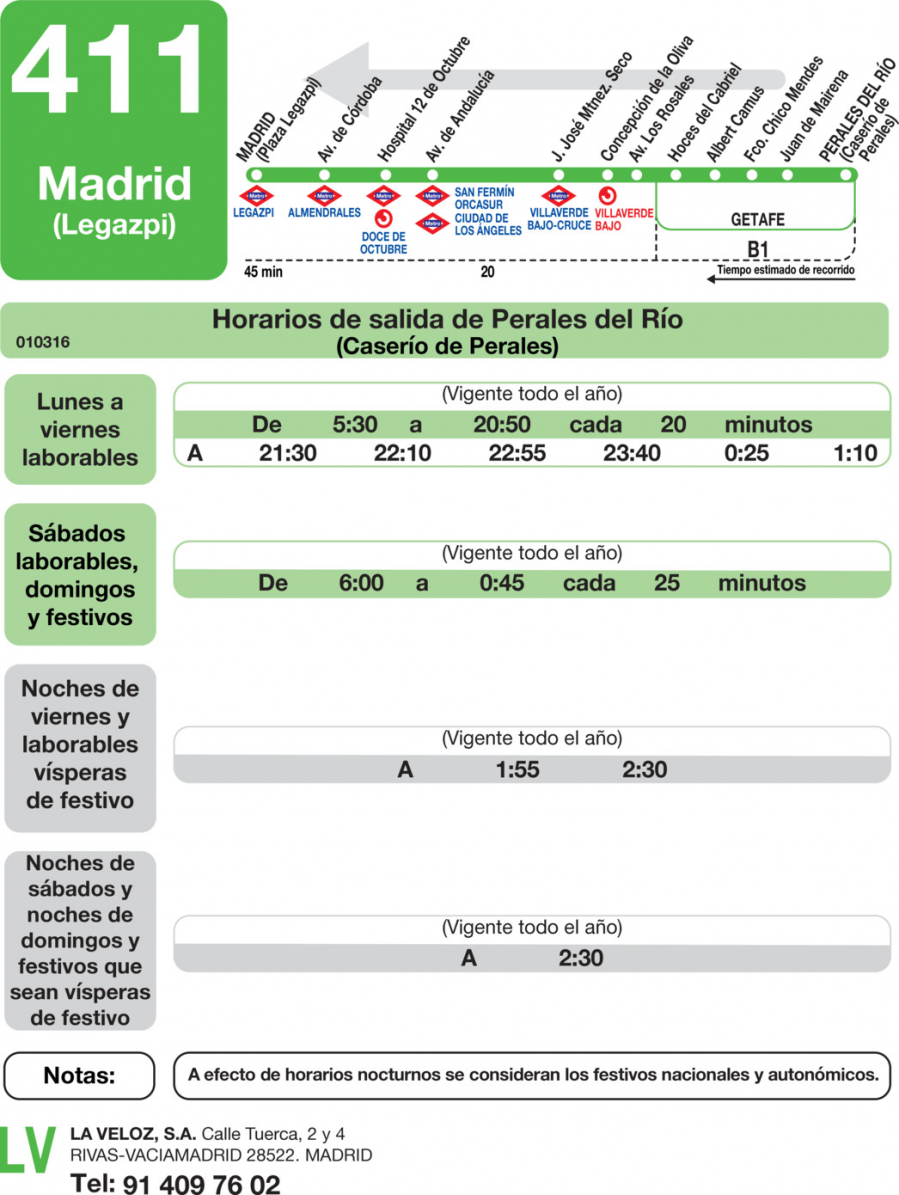 Horario de vuelta