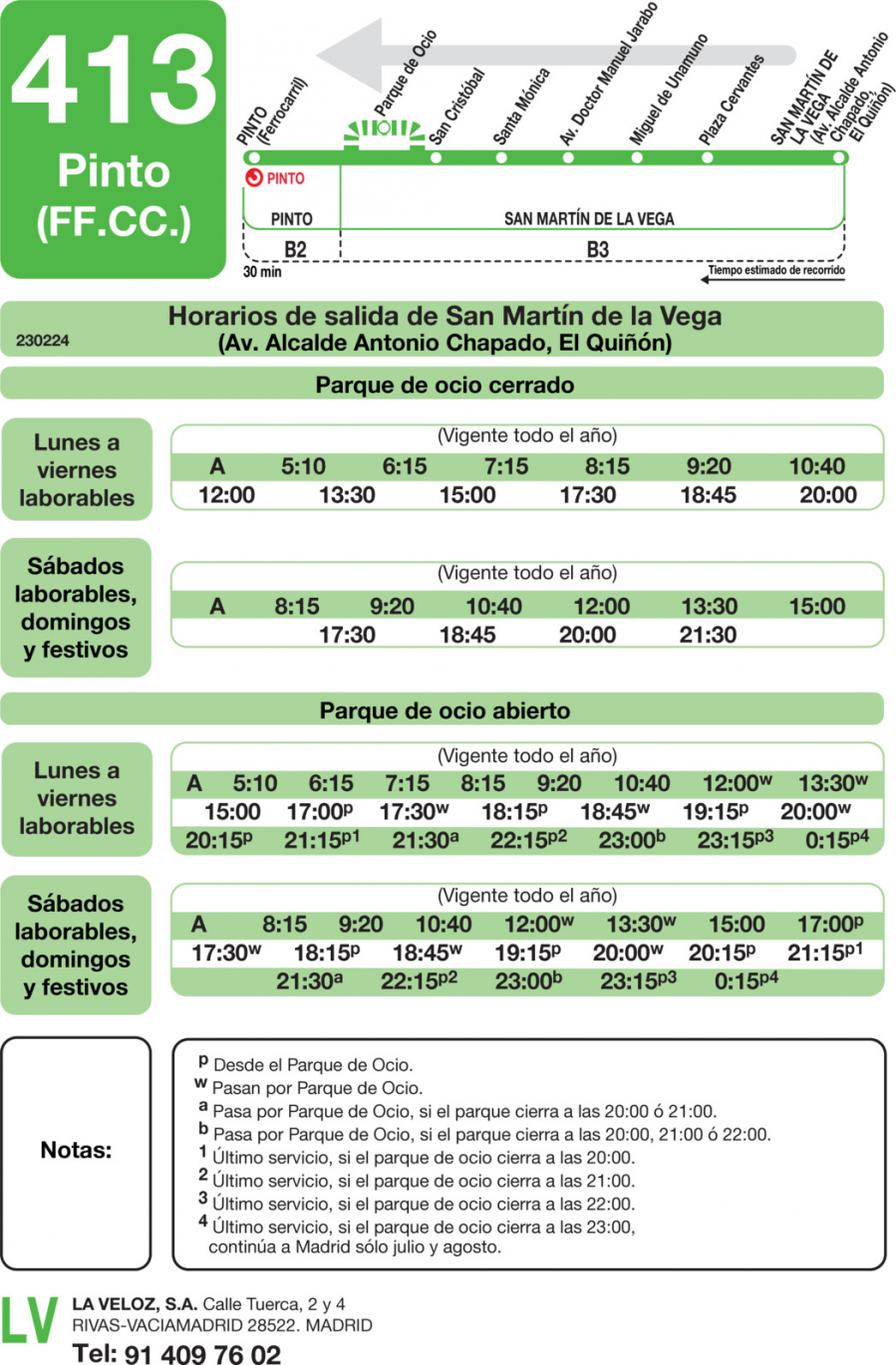 Horario de vuelta