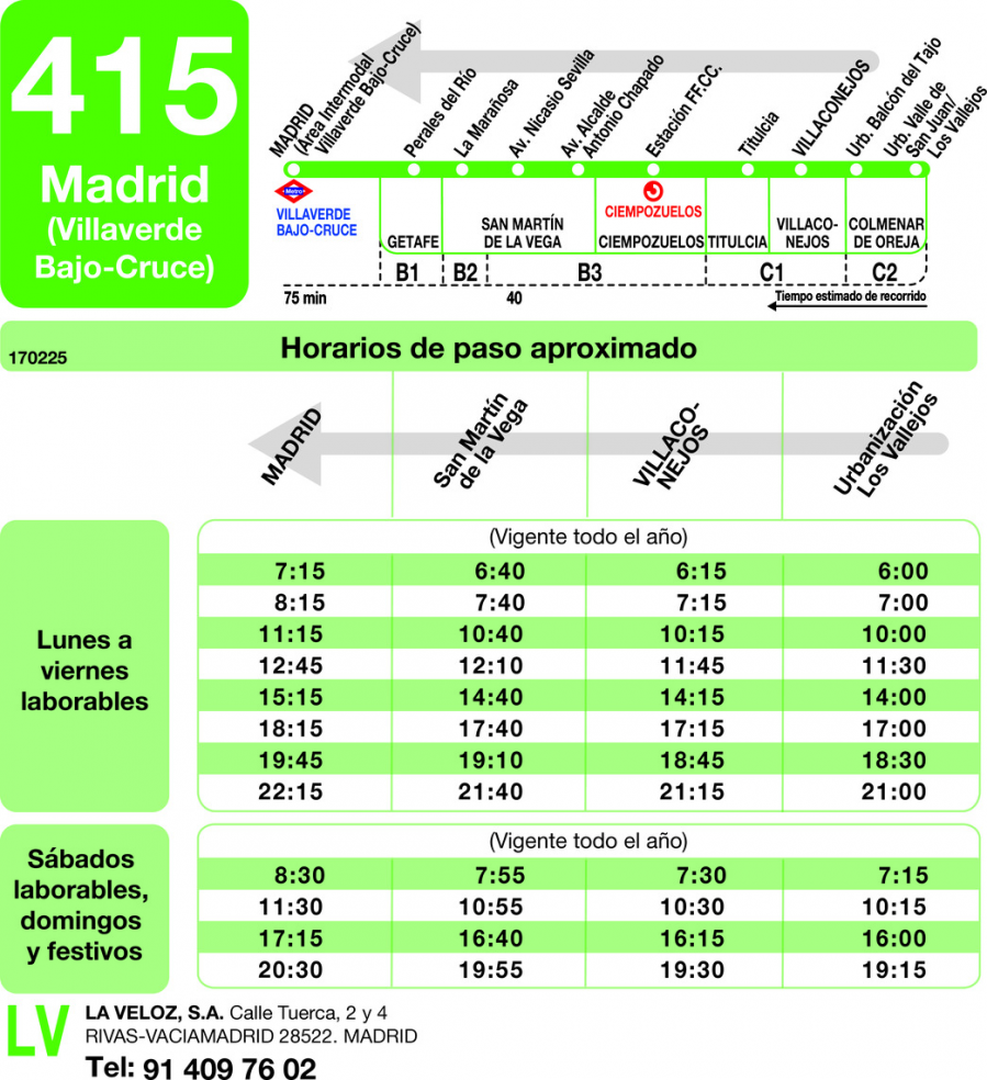 Horario de vuelta