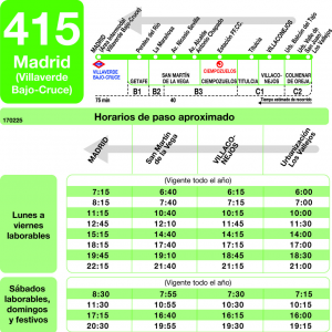 Horario de vuelta Línea 415 Autobuses Interurbanos