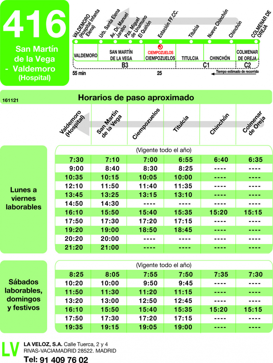 Horario de vuelta