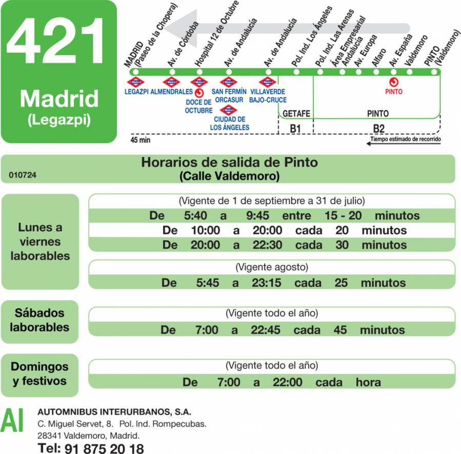 Horario de vuelta