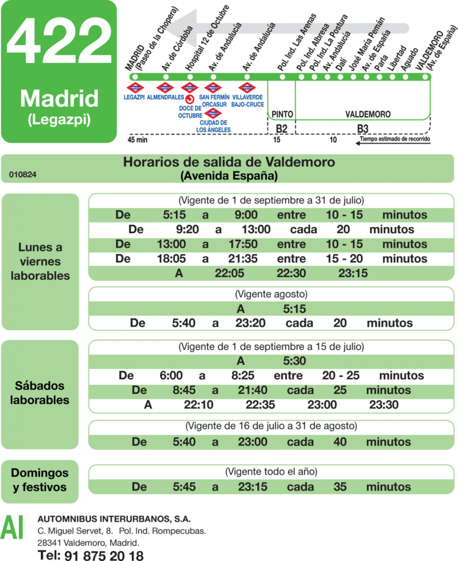 Horario de vuelta