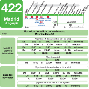 Horario de vuelta Línea 422 Autobuses Interurbanos