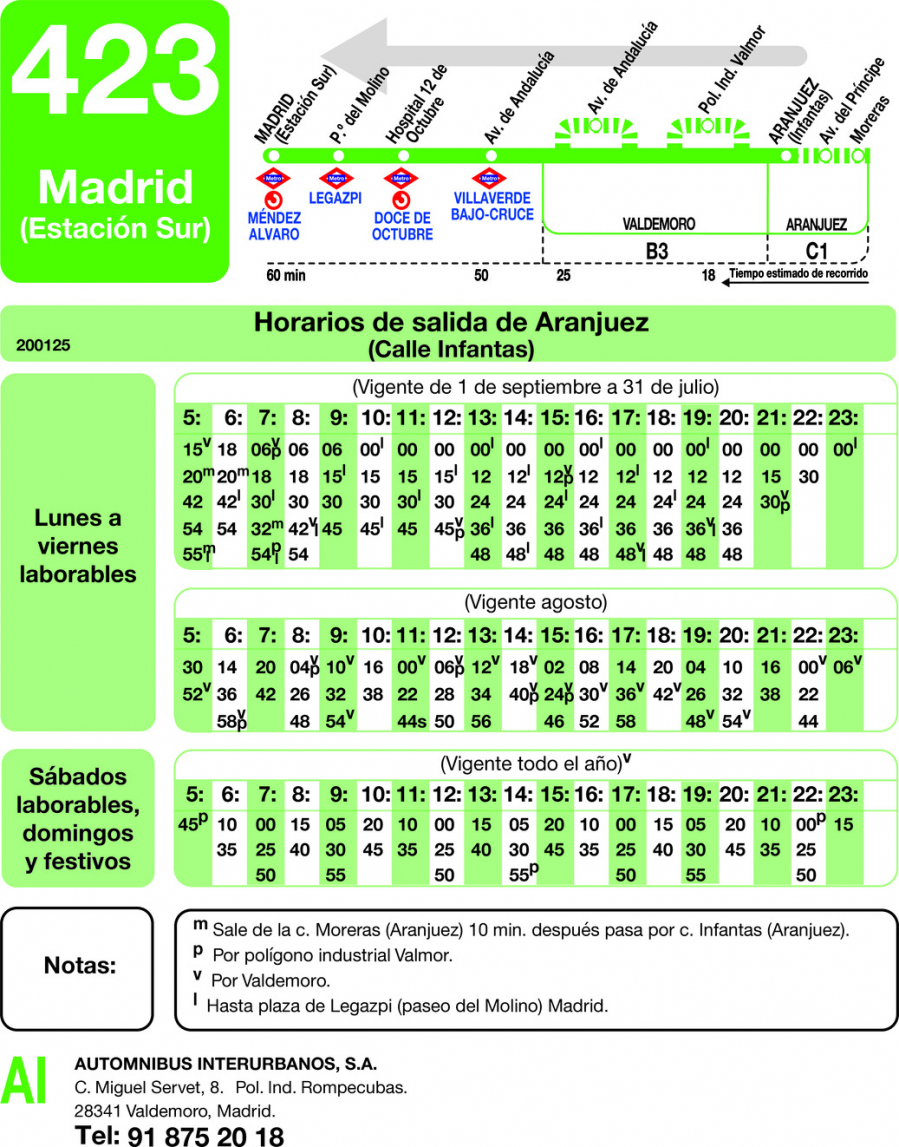 Horario de vuelta