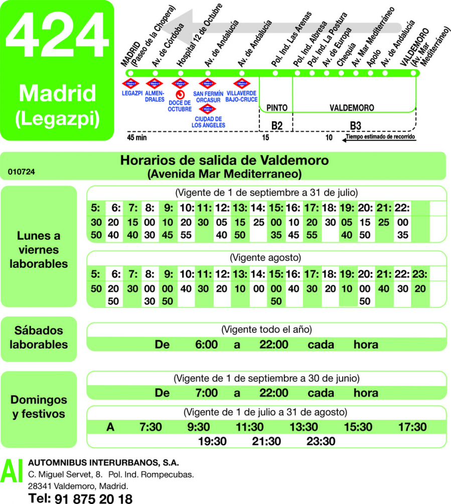 Horario de vuelta