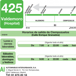 Horario de vuelta Línea 425 Autobuses Interurbanos