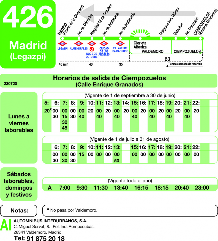 Horario de vuelta