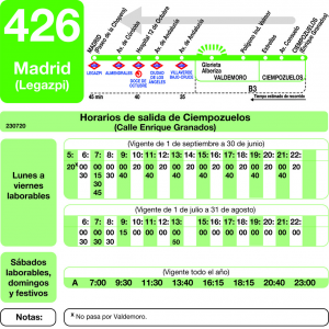 Horario de vuelta Línea 426 Autobuses Interurbanos