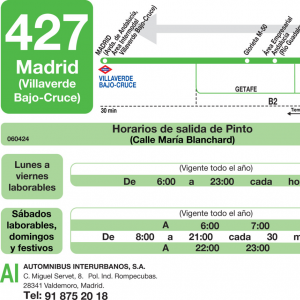 Horario de vuelta Línea 427 Autobuses Interurbanos