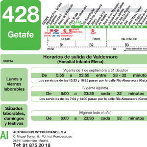 Horario de vuelta Línea 428 Autobuses Interurbanos