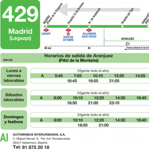 Horario de vuelta Línea 429 Autobuses Interurbanos