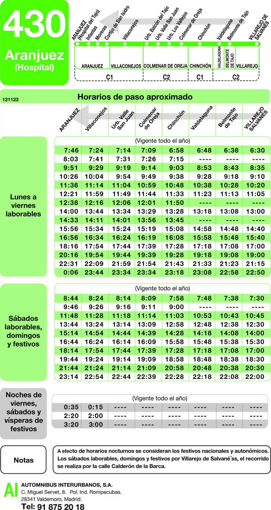 Horario de vuelta