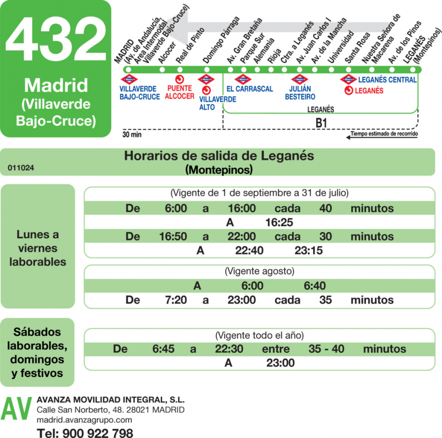 Horario de vuelta