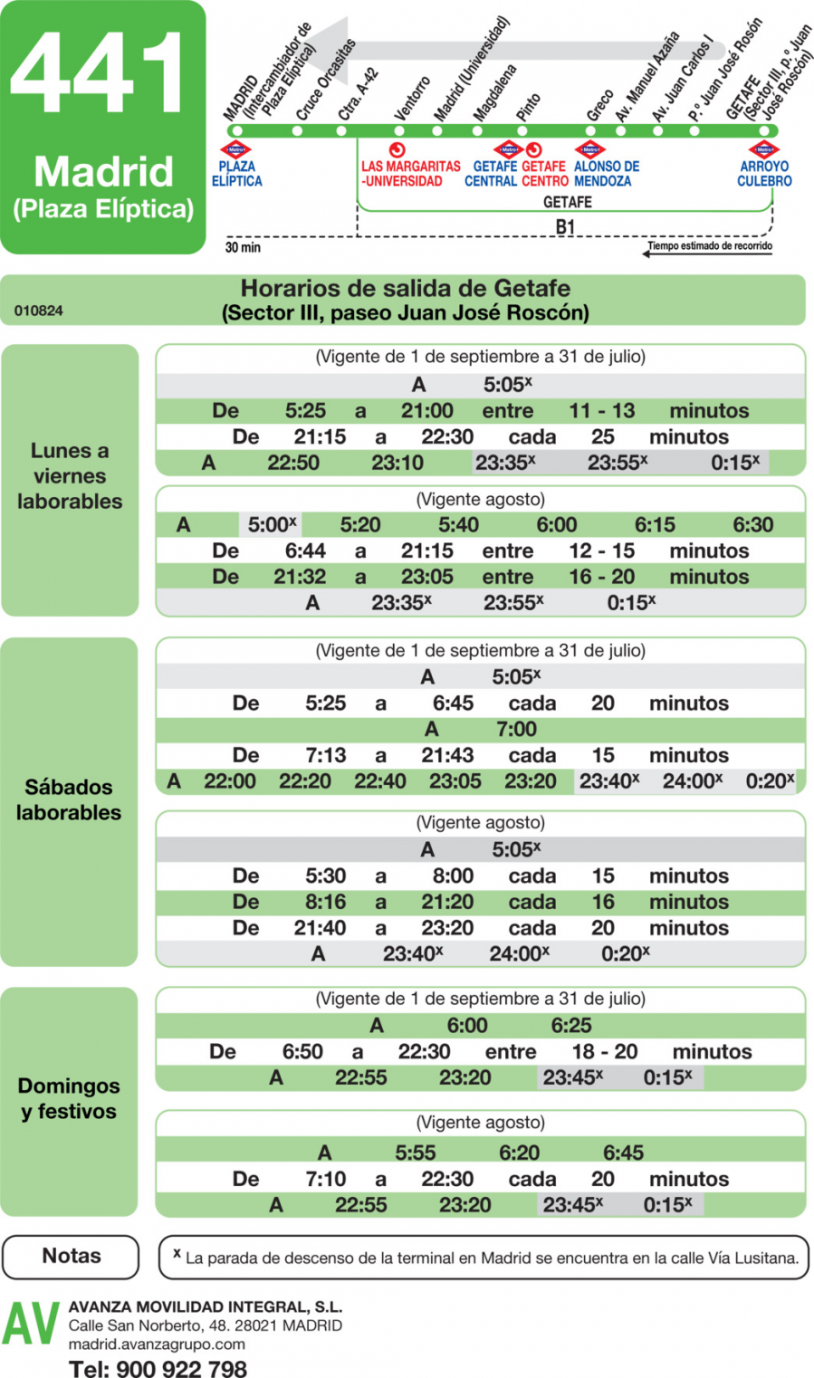 Horario de vuelta