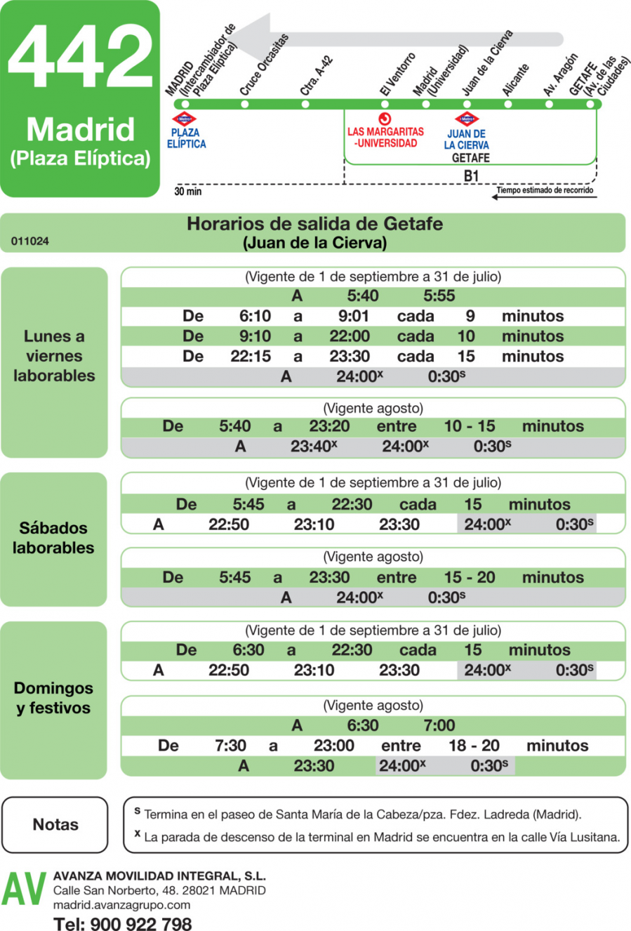 Horario de vuelta