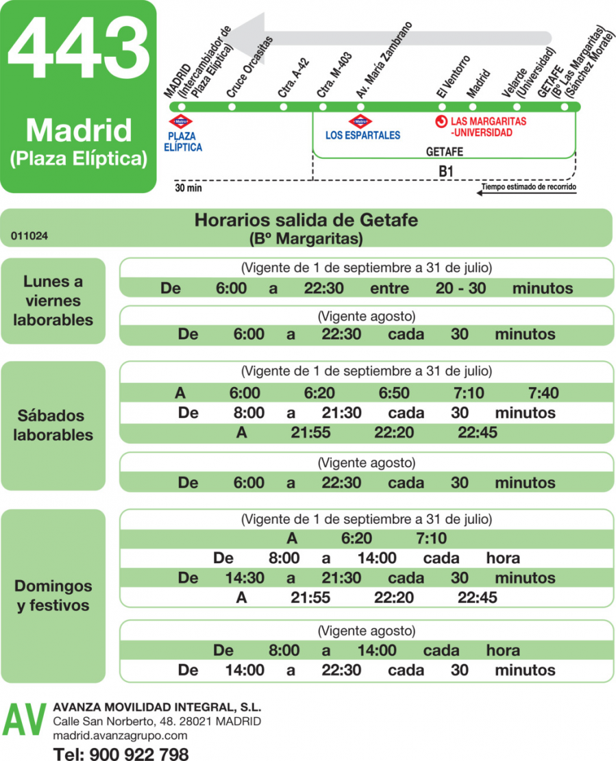 Horario de vuelta