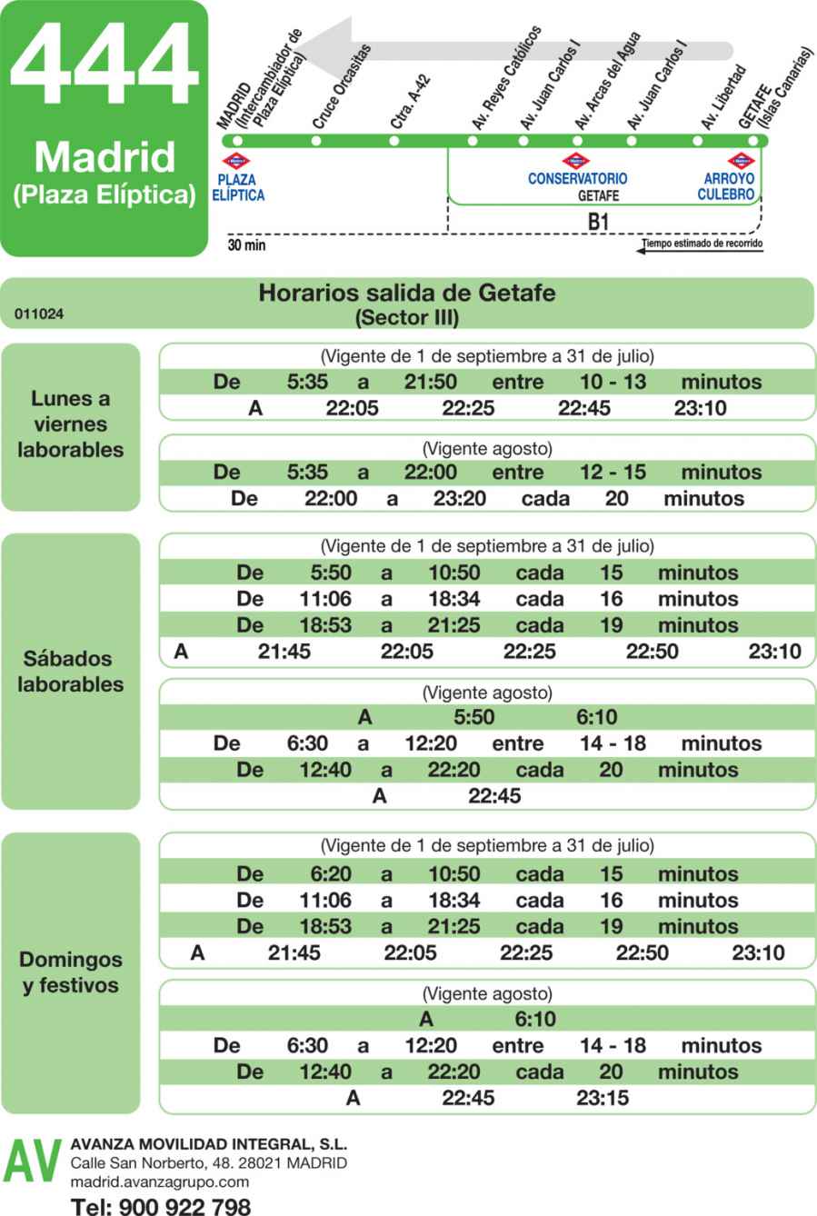 Horario de vuelta