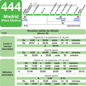 Horario de vuelta Línea 444 Autobuses Interurbanos