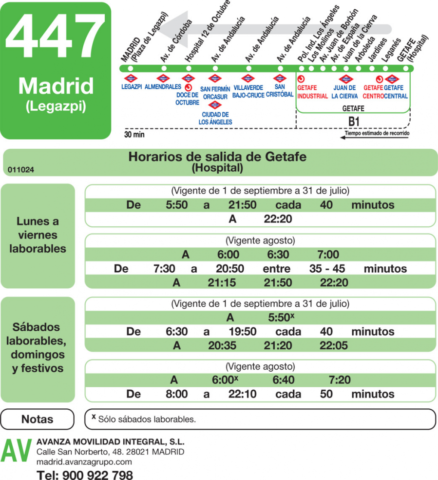 Horario de vuelta