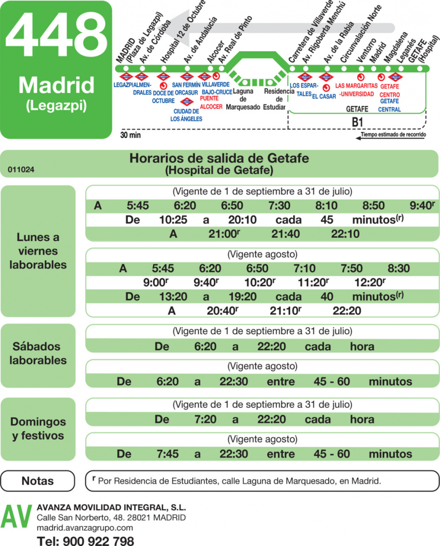 Horario de vuelta