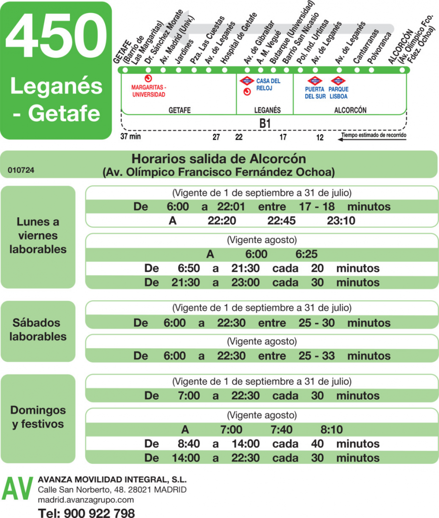 Horario de vuelta