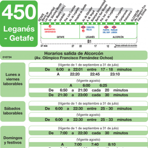Horario de vuelta Línea 450 Autobuses Interurbanos