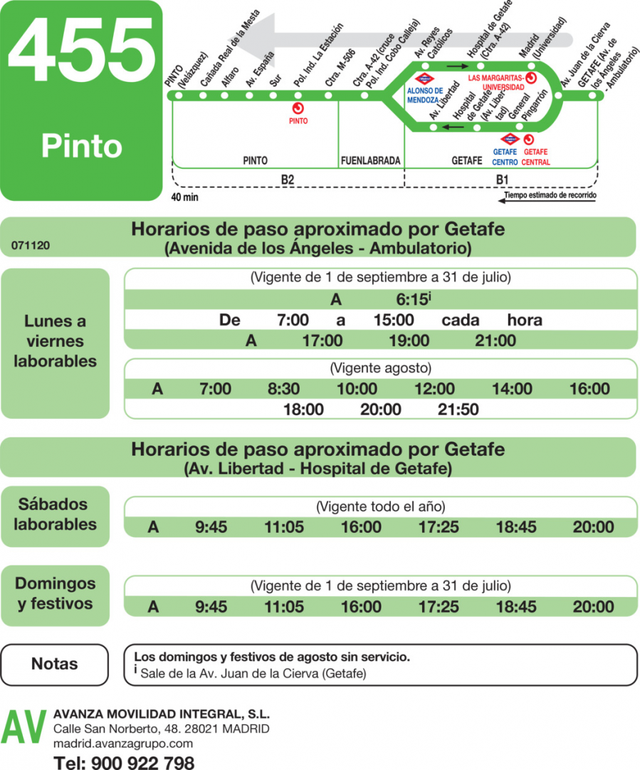 Horario de vuelta